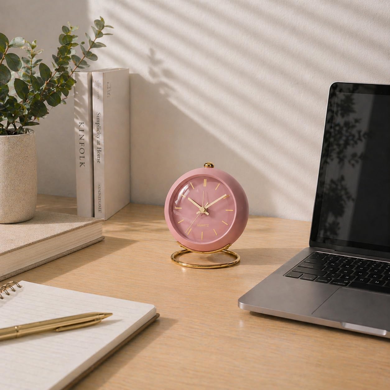 AYRELY® Battery Operated Analog Desk Alarm Clock with Light, Table Clock | Retro Aesthetic Clock with Silent Non-Ticking Movement for Bedside, Bedroom, Kitchen, Office, Travel & Kids' Room(Light Pink)