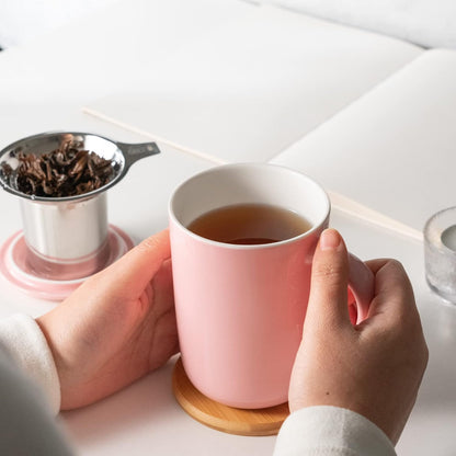 CEEFU 16oz Porcelain Tea Mug with Infuser, Lid and Coaster | Teaware with Filter, Loose Leaf Tea Cup Steeper Maker, Tea/Coffee/Milk/Women/Office/Home/Gift, Navy Blue