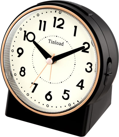 Tinload 4.3" No Ticking Analog Alarm Clock,Silent Readable for Seniors,Easy to Set,Gradual Rise Alarm,Big Numbers,On/Off Switch on Side,Gentle Wake,Snooze,Lighted on Demand,Battery Operated,Black