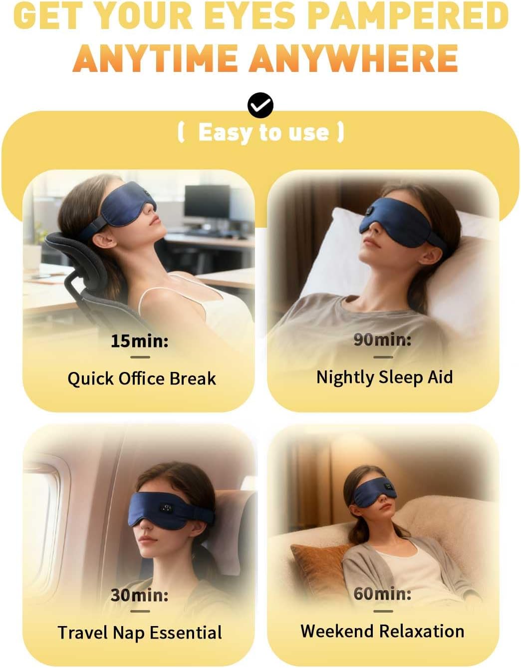 COMOIL Silk Cordless Heated Eye Mask, 2000mAh 35-65℃ Stepless Precision Warm Eye Compress for Dry Eyes, 6 Timers, Washable Eye Heating pad for Eye Care & Improved Sleep