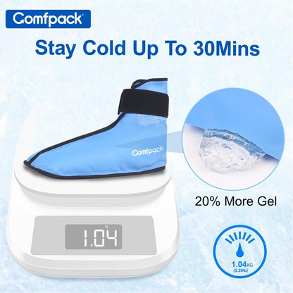 Comfpack Large Foot Ice Pack Wrap for Full Foot Ankle Pain Relief, Long Lasting Cold Ice Boot for Swelling After Surgery, Sore Feet, Broken Foot, Plantar Fasciitis, Gout, Bunion