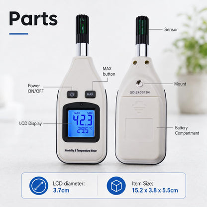 Handheld Digital Humidity & Temperature Meter 0~100% RH/ -30~70°C (-22~158°F) LCD Display Backlight Moisture Thermo Hygrometer Thermometer Small Tester Gauge for Home Kitchen Indoor Outdoor