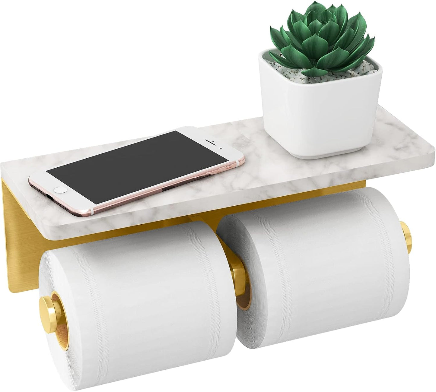 Gypie Marble Toilet Paper Holder with Shelf, Wall Mounted Matte Black | Stainless Steel Tissue Roll Paper Holder Dispenser for Bathroom Washroom