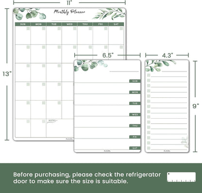 ALEZEL Magnetic Dry Erase Calendar for Refrigerator, Fridge Calendar Set | Includes Vertical Magnetic Monthly Planner Whiteboard & Weekly Dry Erase Board, List Board, 4 Markers + Eraser