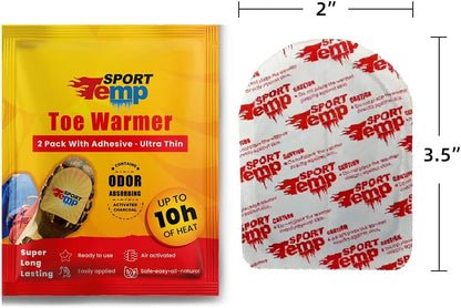 Toe Warmers - Up to 10 Hours of Heat, Easily Apply with Adhesive - Ultra Thin, Easy, All Natural - Air Activated, Odorless Hot Toe Warmers - Sport Temp