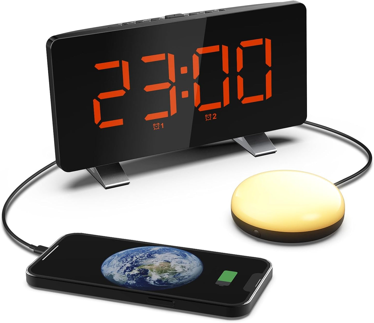 Electronic Vibration Alarm Clock with Super Loud Bed Shaker Memory Function Adjustable Brightness Volume 10 Songs Dual Alarm for Heavy Sleepers Bedroom Desk