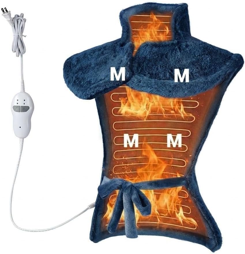 Massaging Heating Pad for Neck and Shoulders and Back Pain Relief | 24 x 35" Large Electric Heating Pad with 4 Vibration Motors, 2 Heat Levels, 4 Massage Modes, Auto Shut-Off, Wearable Design