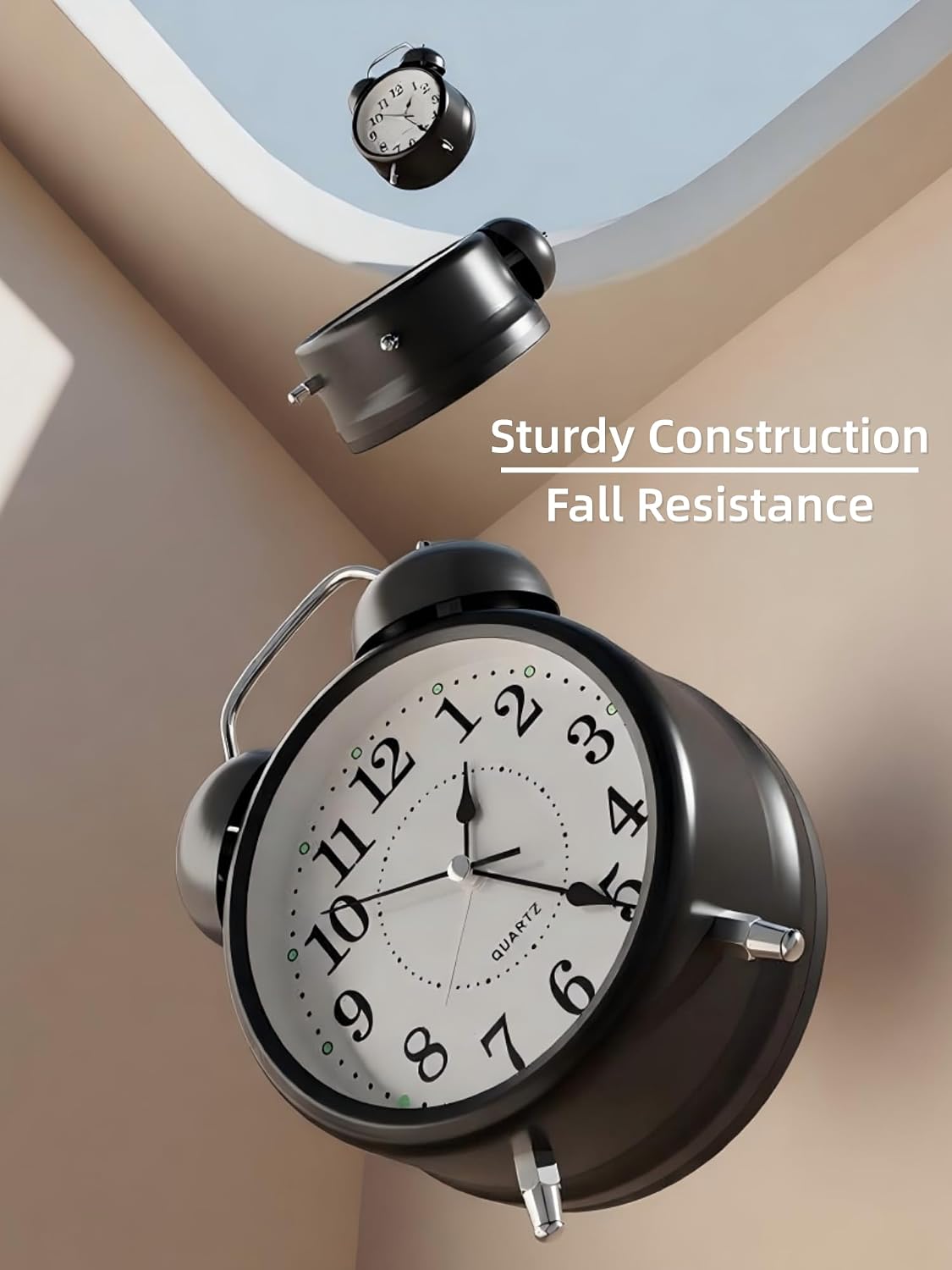 4 Inches Analog Alarm Clocks Retro Backlight Cute Simple Design with Night Light Silent Non-Ticking Battery Operated [Red]