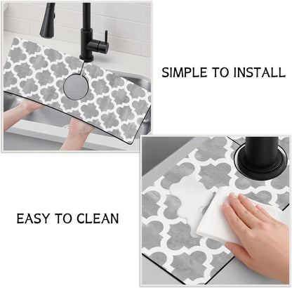 Light Brown White Checkered Kitchen Sink Splash Guard Faucet Mat,Faucet Non-Slip Absorbent Mat,Farmhouse Sink Splash Guard Behind Faucet for Kitchen Bathroom, 15"x5.5"