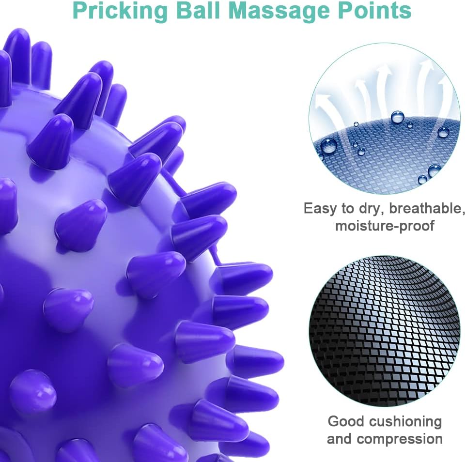 URAQT Spiky Massage Ball Set, 2 Pack Physical Therapy Massage Balls, Hard Lacrosse Ball & Spiky Massage Ball for Myofascial Release and Trigger Point Deep Tissue Massage (Purple)