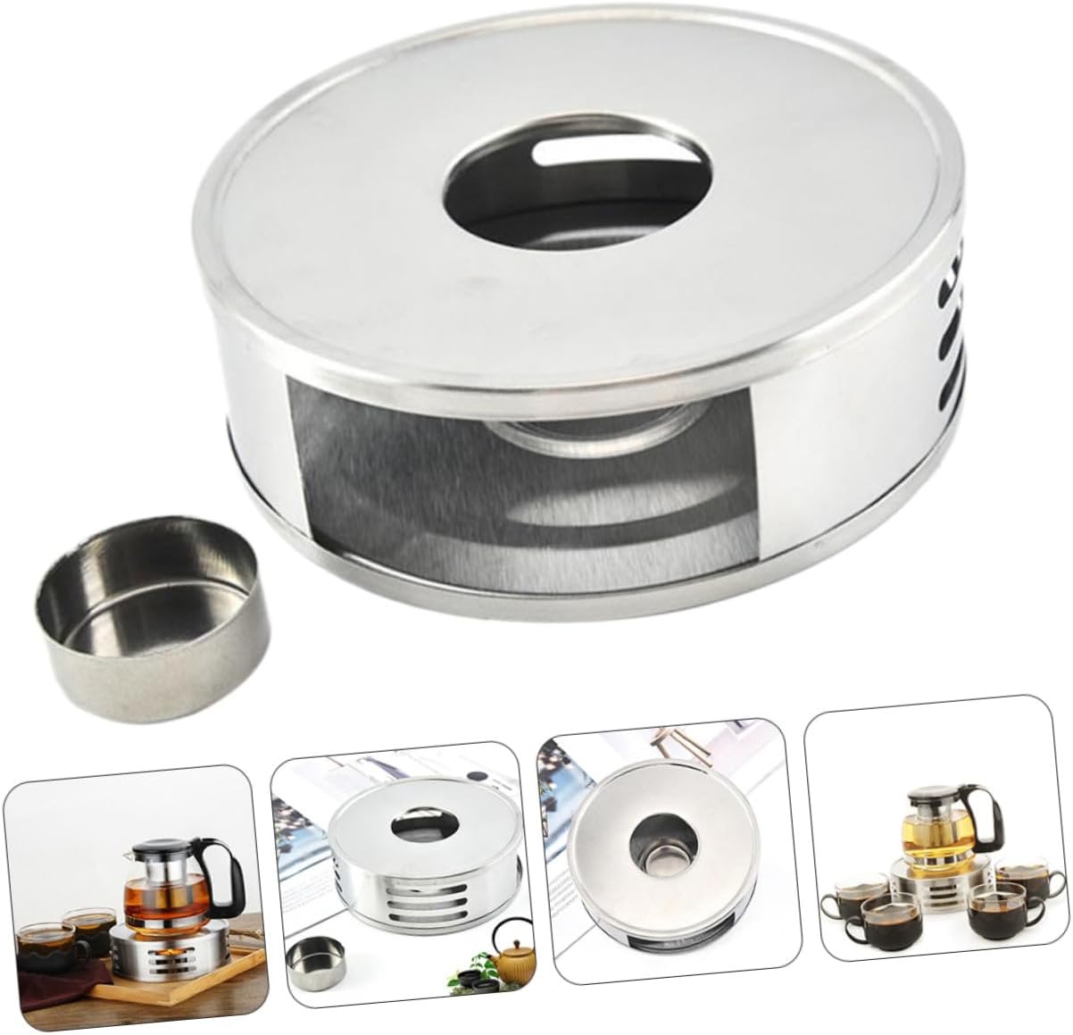 Luxshiny Stainless Steel Teapot Warmer Base for Glass Tea Pot Rust-Resistant Heating Stand with Candle Holder Suitable for Home Office and Bar Use Easy to Clean and Compact Design