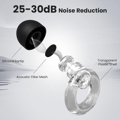JUSTRVN Ear Plugs for Concert, 2 Pairs of Noise Reduction Earplugs 25dB-30dB with 8 Ear Tips&Carry case,Reusable Hearing Protection earplugs for Sleep,Social,Work,Focus&Noise Sensitivity