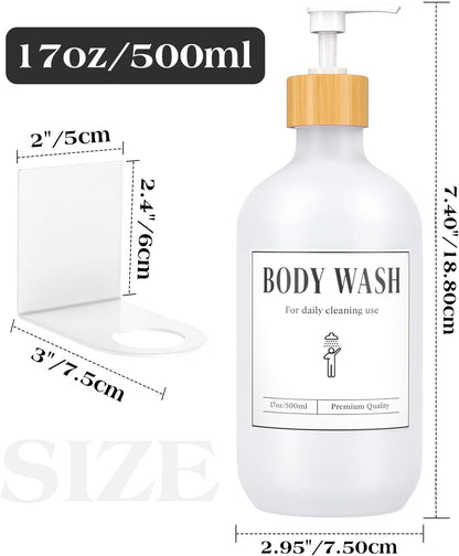 Luxspire 17oz Shampoo and Conditioner Dispenser 3 Sets for Bathroom, Black | Matte PET bottle, no-drill stainless bracket, detachable pump, dual wall/counter install with classification stickers