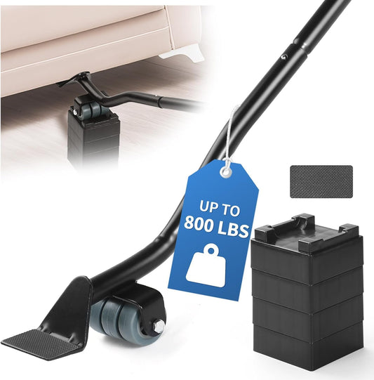 Furniture Lifter Tool Set – Save 80% Effort – Lifts up to 400 lbs – Heavy-Duty Steel Lever with 4 Plastic Base Pads, Ideal for Moving Sofas, Appliances, Furniture Jack Lifter Tool (25 in)