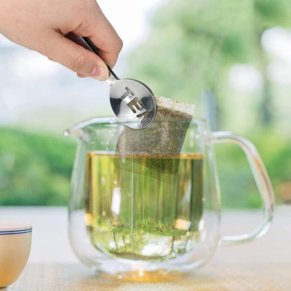 Tea Bag Squeezer (4 Pack), Stainless Steel Oval Tea Bag Squeezer Tongs, Tea Filter Coffee Bag Clamp Tea Strainer Grip Holder Lemon Slice Clip, Mini Ice Sugar Tongs Tea Bag Spoon