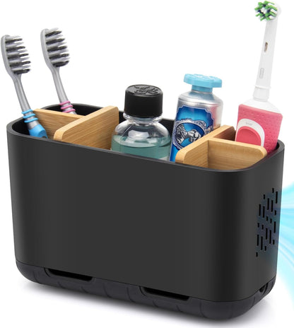 GFWARE Toothbrush Holders for Bathrooms - Bamboo Divider Toothbrush and Toothpaste Holder with Drainage, Kids Electric Toothbrush Organizer for Bathroom Countertop, White Tooth Brush Holder | 5 Slots Toothbrush and Toothpaste Holder with Bamboo Divider,