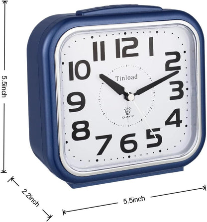 Tinload 5.5" Large Analog Alarm Clock Silent Non Ticking, Gentle Wake, Beep Sounds, Increasing Volume, Battery Operated Snooze and Manual Light, Easy Set, Black (Best for Elder)