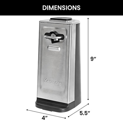 Kenmore Electric Can Opener – Smooth Edge, Automatic Side-Cut Blade, Extra-Tall Design for Regular & Pop-Top Cans, Easy One-Touch Operation, Black & Stainless Steel