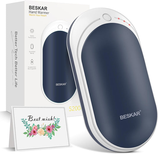 BESKAR Rechargeable Hand Warmer, 5200mAh Electric Handwarmers | Long Lasting Heating, Quick Charge and 3 Levels, Portable Pocket Hand Warmer for Outdoors, Camping, Golf, Raynauds
