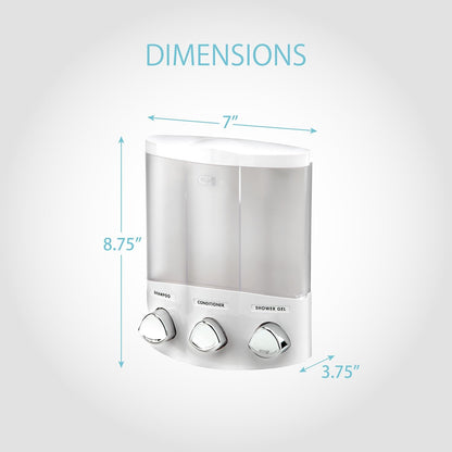 Better Living Products, White 76354 Euro Series TRIO 3-Chamber Soap and Shower Dispenser