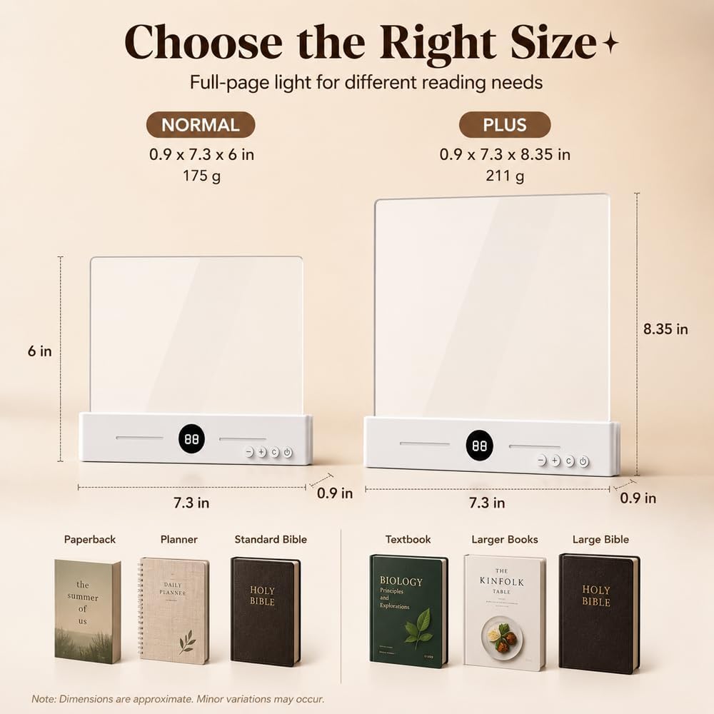 LED Page Reading Light, Rechargeable Flat Book Light, Normal White | Flat Rechargeable Page Light with Timer | 3 Light Modes | Stepless Dimming | Clear Acrylic Panel for Dorm Reading