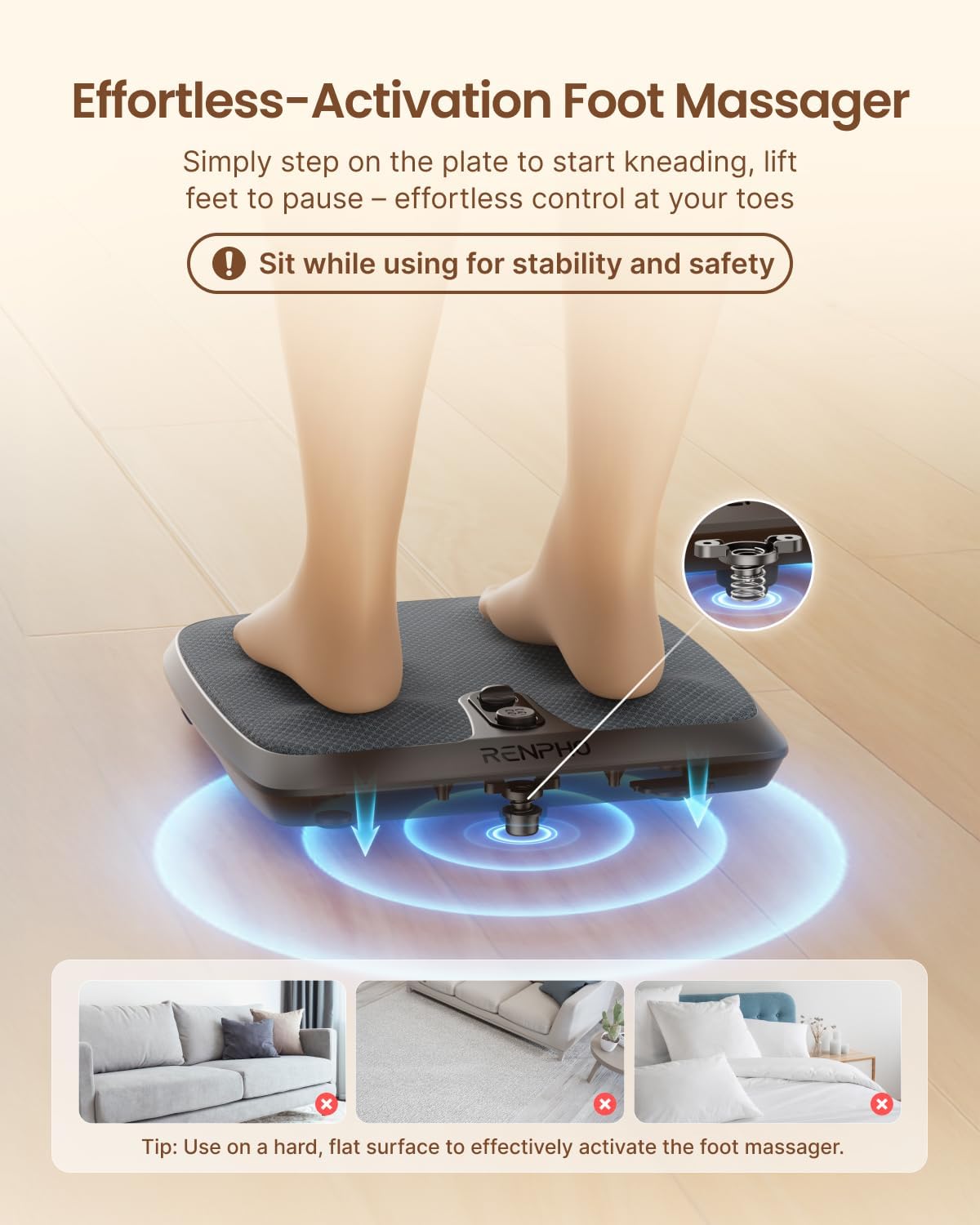 RENPHO FSA Foot Massager Mat with Heat & Kneading for Plantar Fasciitis | Step-Activated On/Off, Pressure Trigger, FSA Eligible HSA, Slim & Fits under Sofa, Gifts for Women, Fits up to Size 12