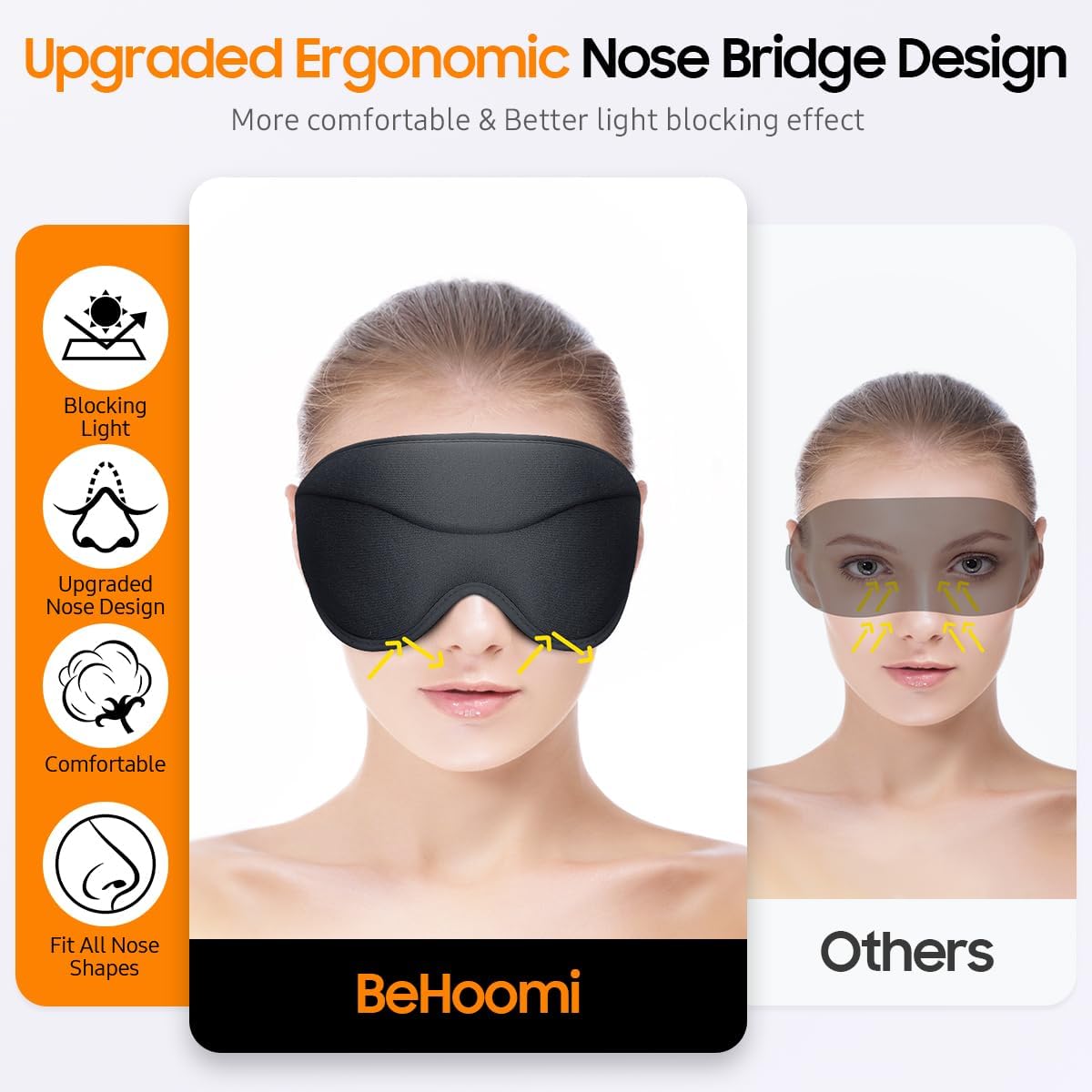BeHoomi Sleep Mask, Premium Eye Mask for Sleeping, Total Blackout, Super Soft Comfort, Adjustable Fit, Upgraded 3D Ergonomic Designed Sleeping Mask for Home, Office, Travel, Meditation, Yoga, Pink