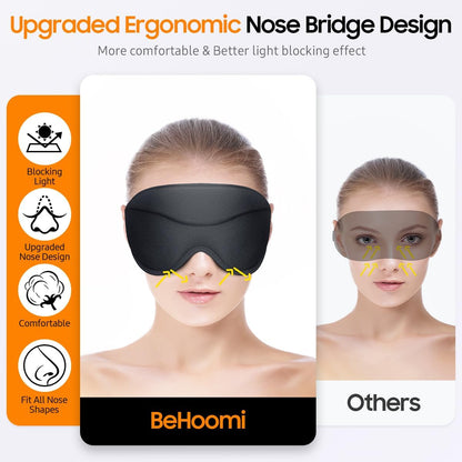 BeHoomi Sleep Mask, Premium Eye Mask for Sleeping, Total Blackout, Super Soft Comfort, Adjustable Fit, Upgraded 3D Ergonomic Designed Sleeping Mask for Home, Office, Travel, Meditation, Yoga, Pink