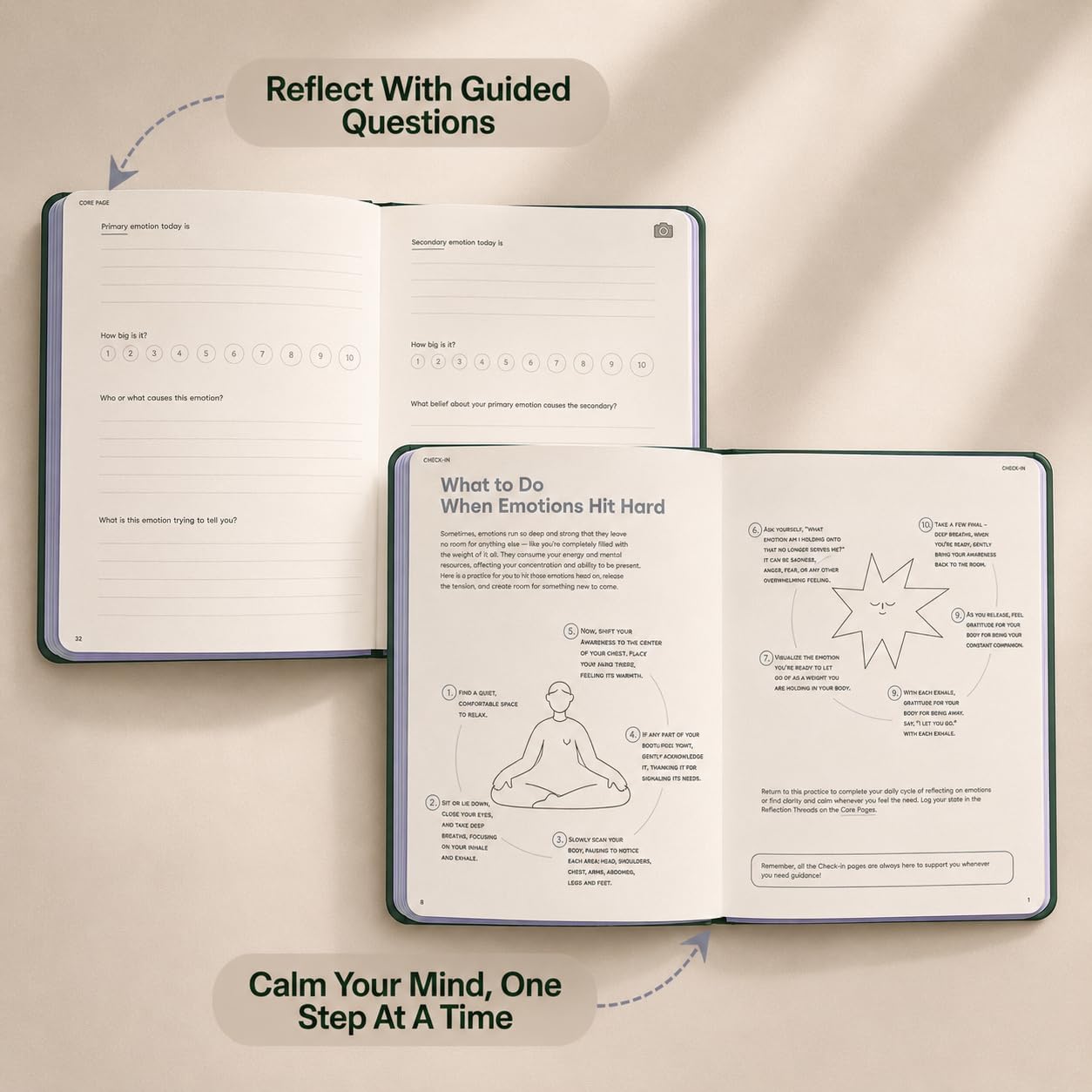 Guided Mental Health Journal and Mood Tracker for Women and Men - Daily Wellness Journal with Prompts, Anxiety Relief Therapy Notebook, Self Care Feelings Tracker, Planner with Productivity App