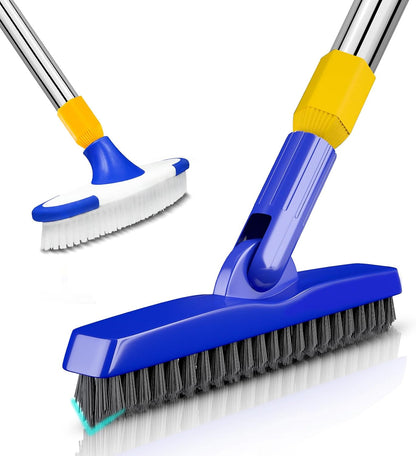 Grout & Scrub Brush Combo, Floor Scrubber with Long Handle, Multi-Purpose Stiff Bristles Cleaning Brush Set for Tile, Grout, Deck, Kitchen, Shower Floor (2 Pcs)