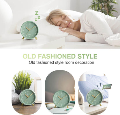 Analog Alarm Clock, Silent Non-Ticking with Night Light, Fashionable Round Metal Alarm Clock for Office, Battery Operated, Bedroom, Elderly, Adults, Children, Student Gifts