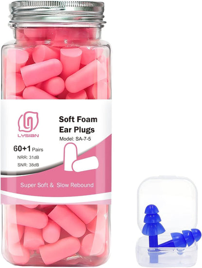 LYSIAN Foam Ear Plugs for Sleep, 60 Pairs, 38dB SNR, Purple