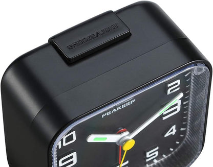Peakeep Small Battery Operated Analog Travel Alarm Clock Silent