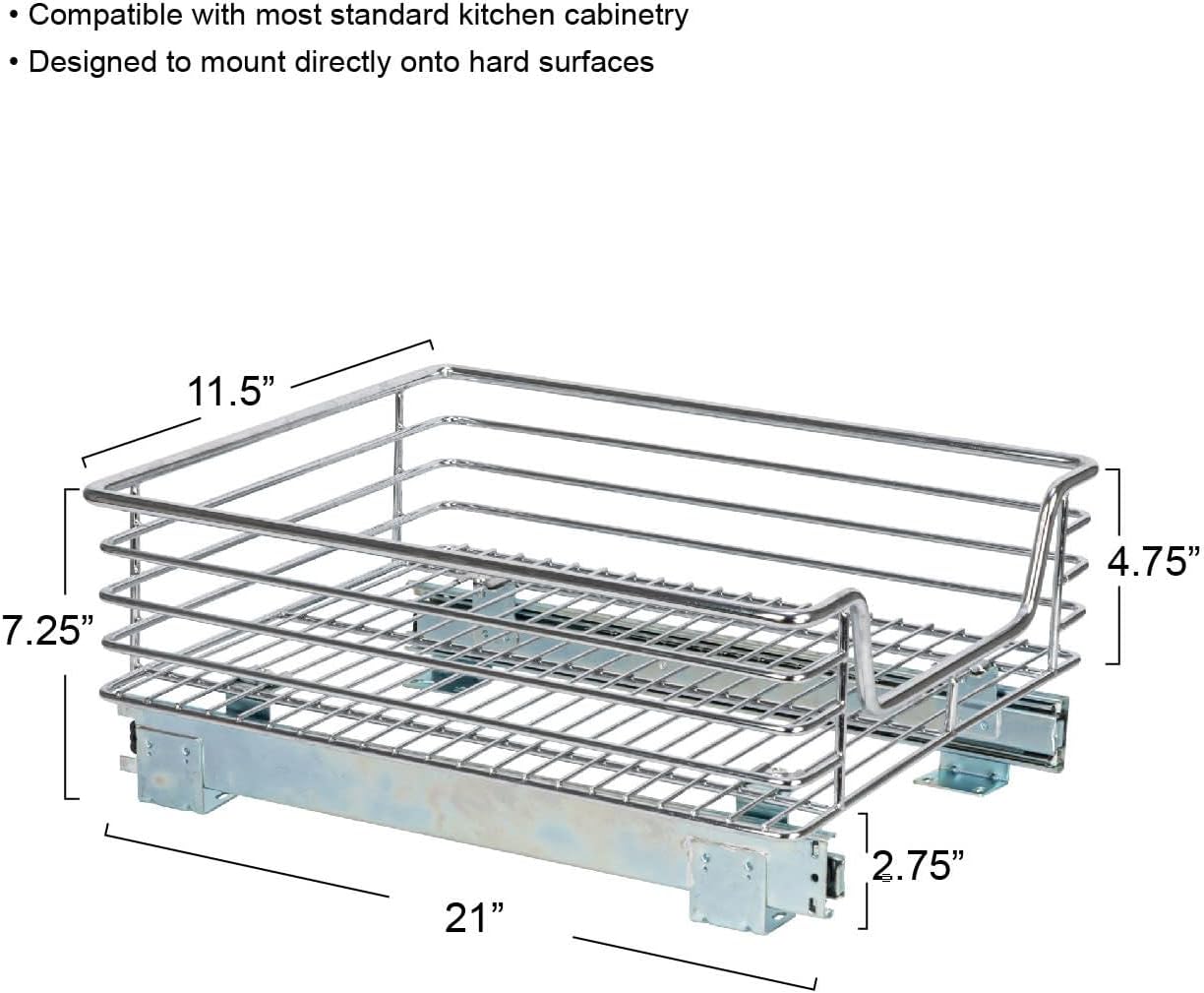Household Essentials Glidez Multipurpose Chrome-Plated Steel Pull-Out/Slide-Out Storage Organizer for Cookware and Bakeware - 2-Tier Design - Fits Standard Size Cabinet or Shelf, Chrome