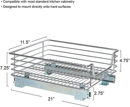 Household Essentials Glidez Multipurpose Chrome-Plated Steel Pull-Out/Slide-Out Storage Organizer for Cookware and Bakeware - 2-Tier Design - Fits Standard Size Cabinet or Shelf, Chrome