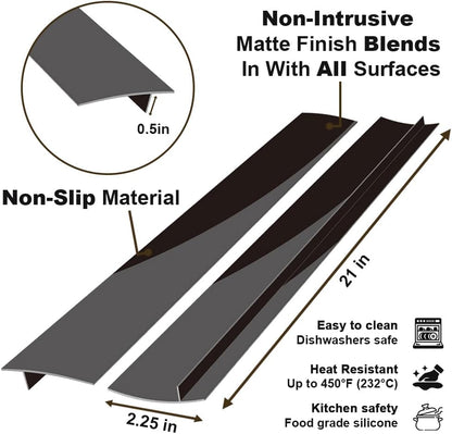 Silicone Stove Counter Gap Cover 30 Inch Side Range Gap Filler 2 Pack Black | Extra long kitchen stove gap covers, 0.2-1 inch gap, heavy 10 oz, cut to size, oven crack guards between stove and counter