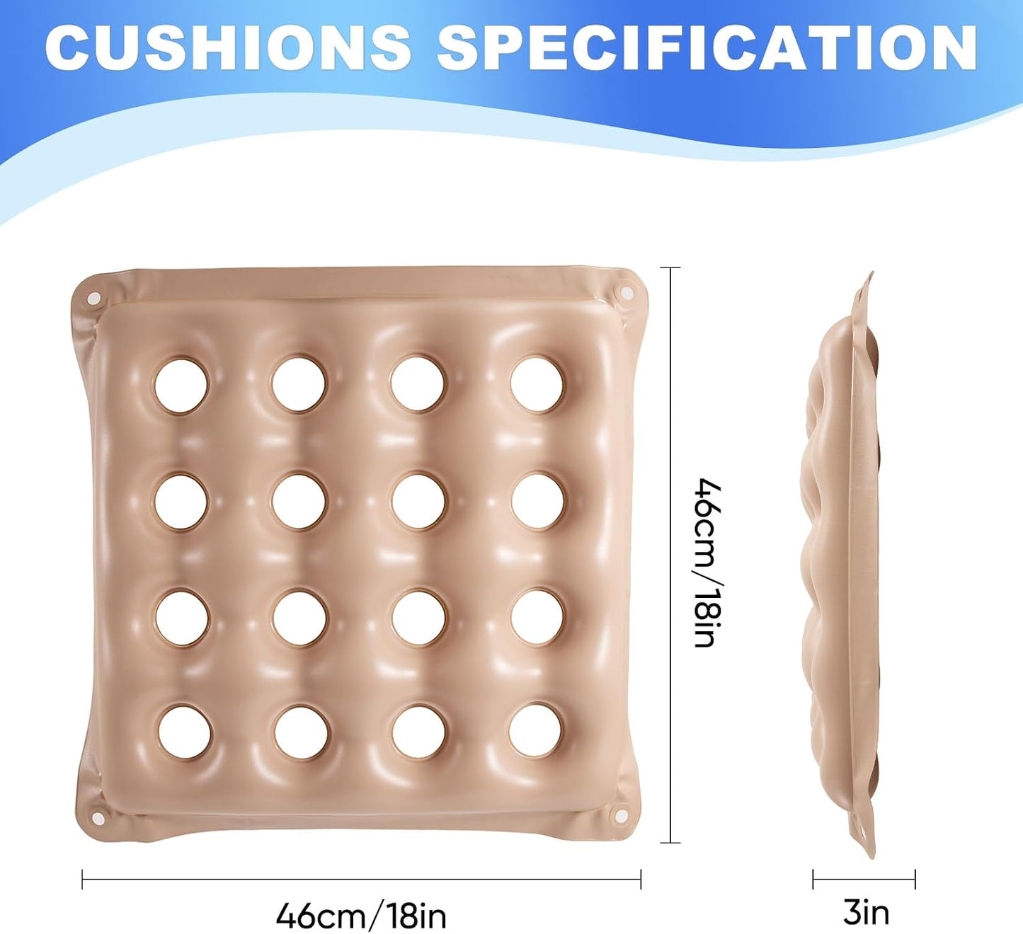 2-Pack Inflatable Waffle Cushion for Pressure Relief, Wheelchair Cushion for Pressure Redistribution, Portable Air Seat Cushions for Office Chair Car Seat, Breathable Seat Pad, Includes 1 Air Pumps