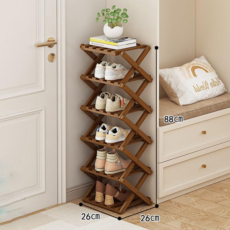 YYW Bamboo Shoe Rack for Entryway, Foldable Free Standing for Closet | Installation-Free Vertical Shoe Racks, Shoe Shelf for Living Room Bedroom, Easy To Assemble, Tawny 5 Layers