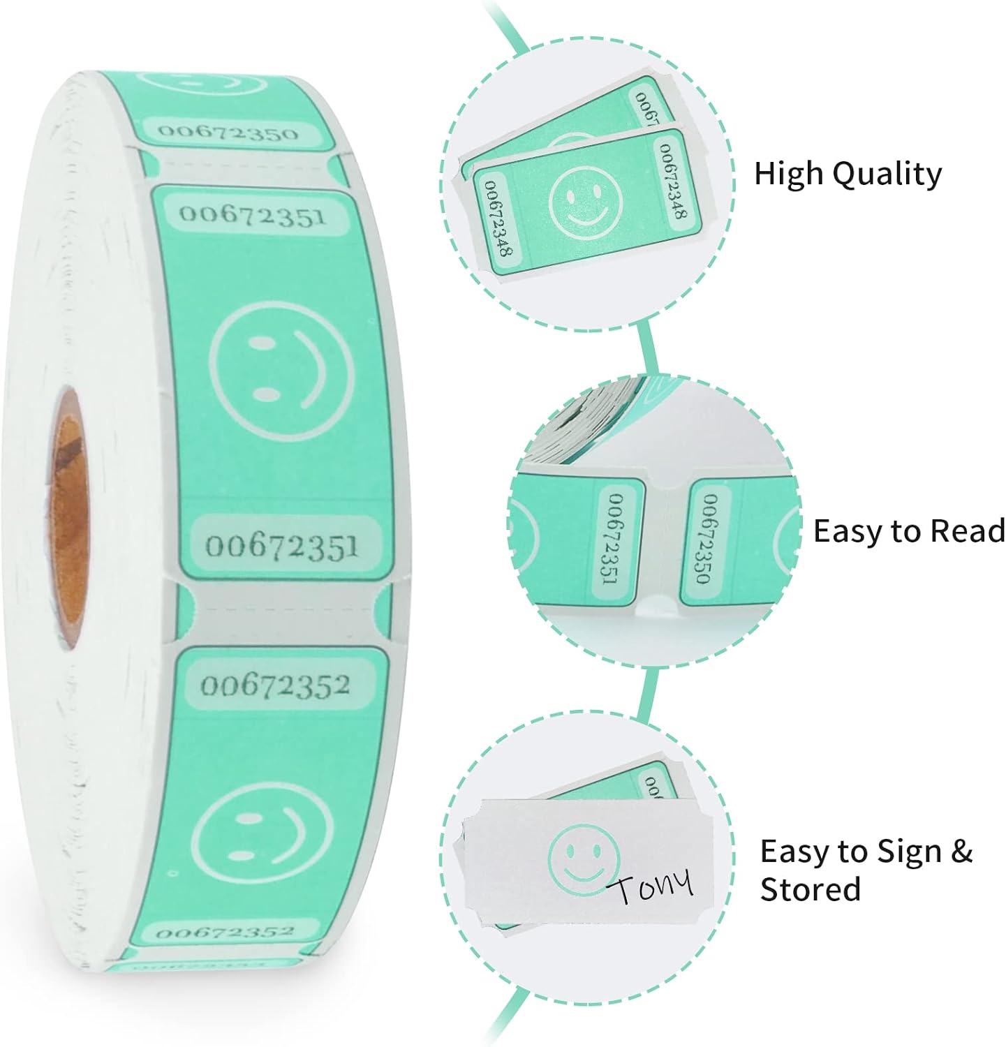L LIKED Smile Raffle Tickets Roll 1"x2" for Events 1000 Pink | Smile Face Design, Perforated with Consecutive Numbers, Great for Entry, Class Reward & Fundraiser