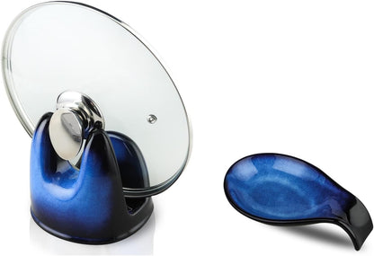 Nihow Ceramic Pot Lid Holder While Cooking for Kitchen Counter/Stove Top | Blue,Stable, Dishwasher Safe, Keep Counter Top Tidy and Clean,Water Proof,Saving Space,Heat Resistant