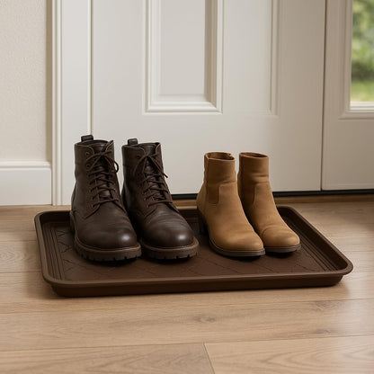 2 Pack Boot Tray & Shoe Mat for Entryway – 16.5" x 12.5" Floor Protector for Wet & Muddy Shoes, Pets, Plants – Waterproof Plastic with Raised Edge for Indoor/Outdoor Use (Green)