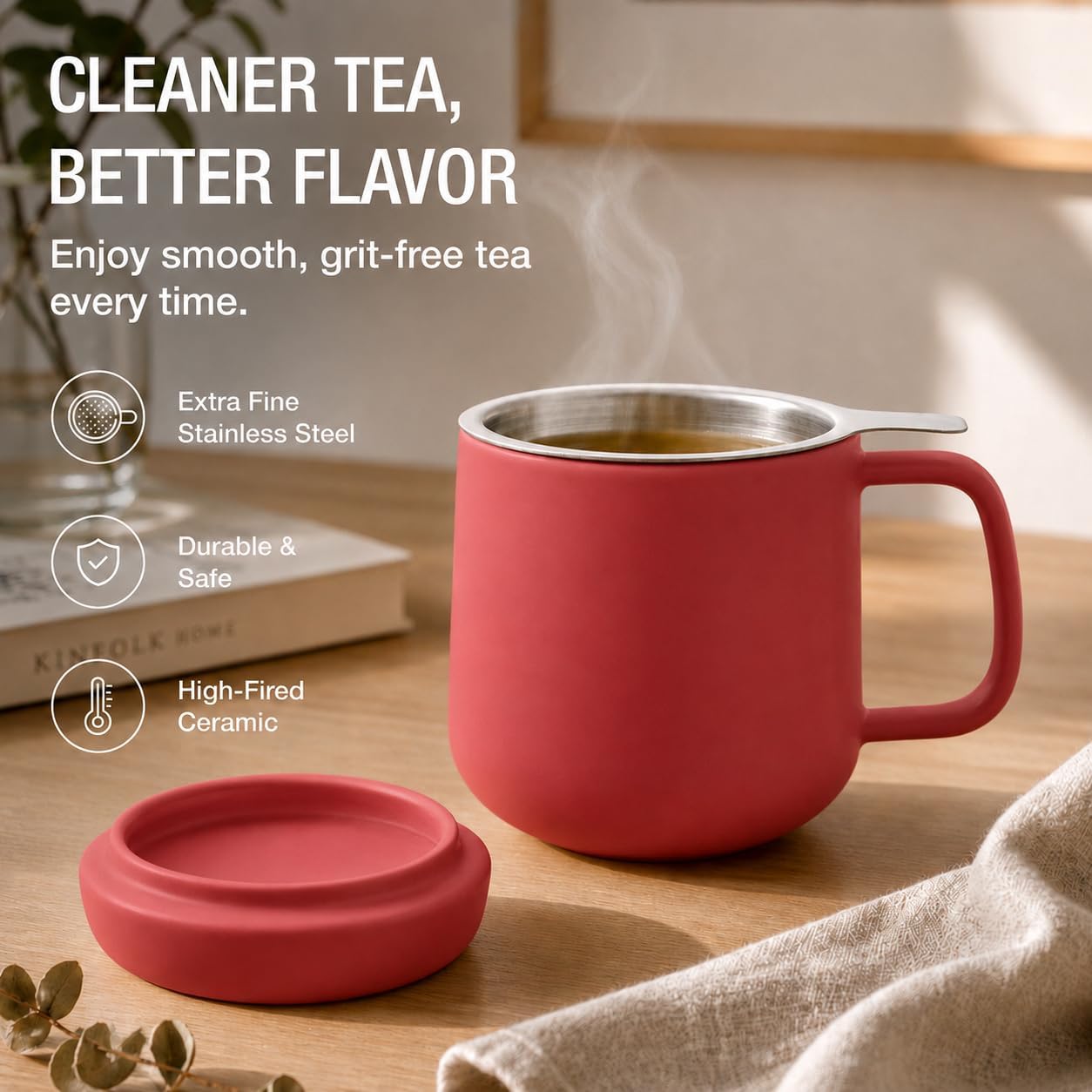 Tealyra - Sumo Porcelain Loose Tea Steeping Mug - 15oz/450 ml Ceramic Tea Cup with Infuser and Lid/Coaster - Extra Fine Stainless Steel Infusion Strainer - For Home or Office - Yellow
