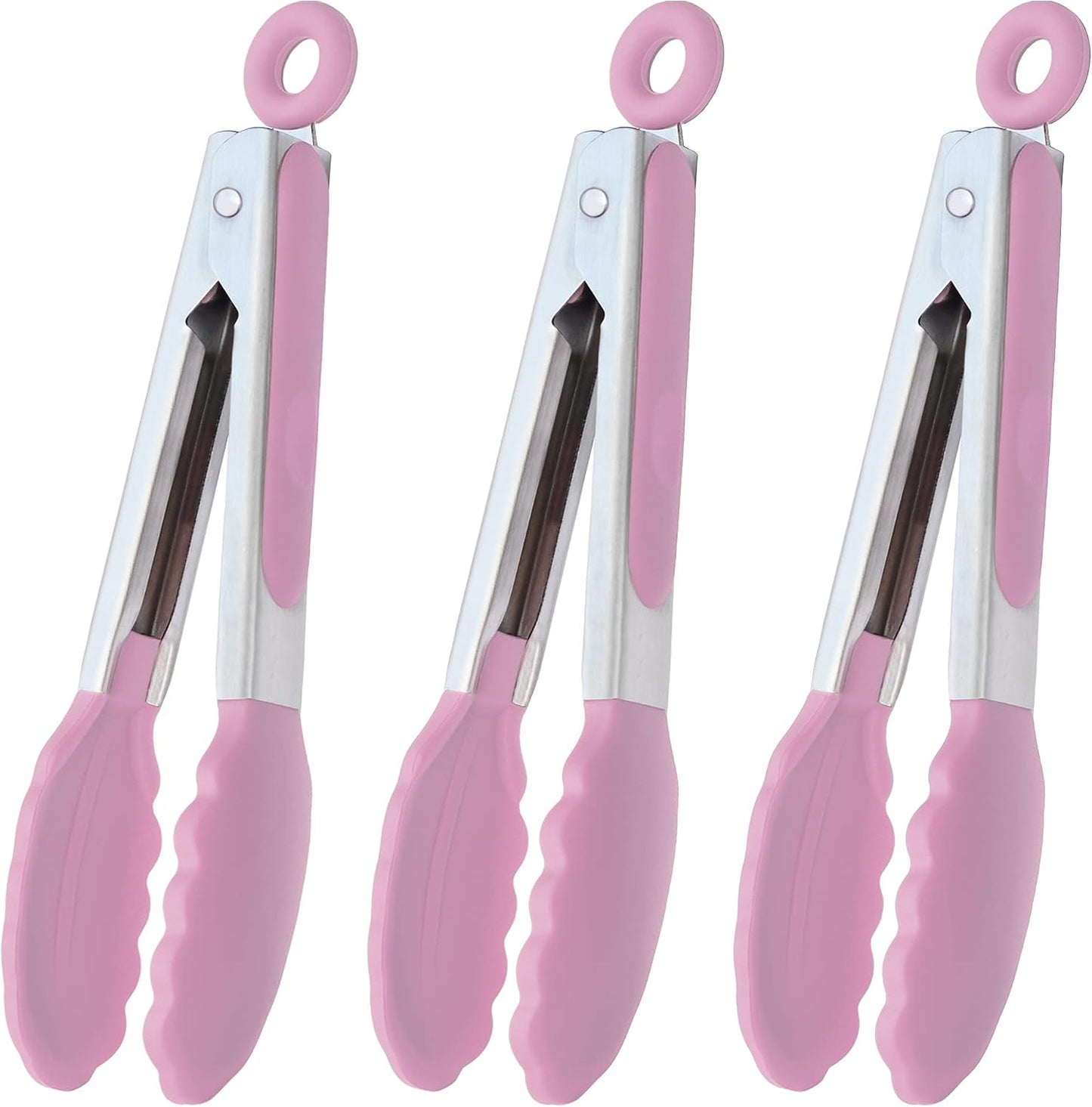 HINMAY Mini Tongs with Silicone Tips 7-Inch Serving Tongs, Set of 3 (Red Blue Green)