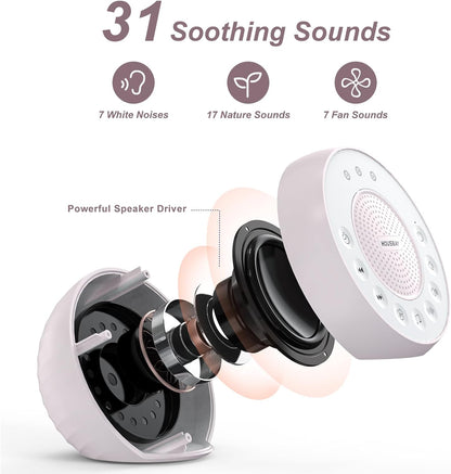 Housbay White Noise Machine with 31 Soothing Sounds, 5W Loud Stereo Sound, Auto-Off Timer, Adjustable Volume, Sleep Sound Machine for Baby, Kid, Adult -Wood Grain