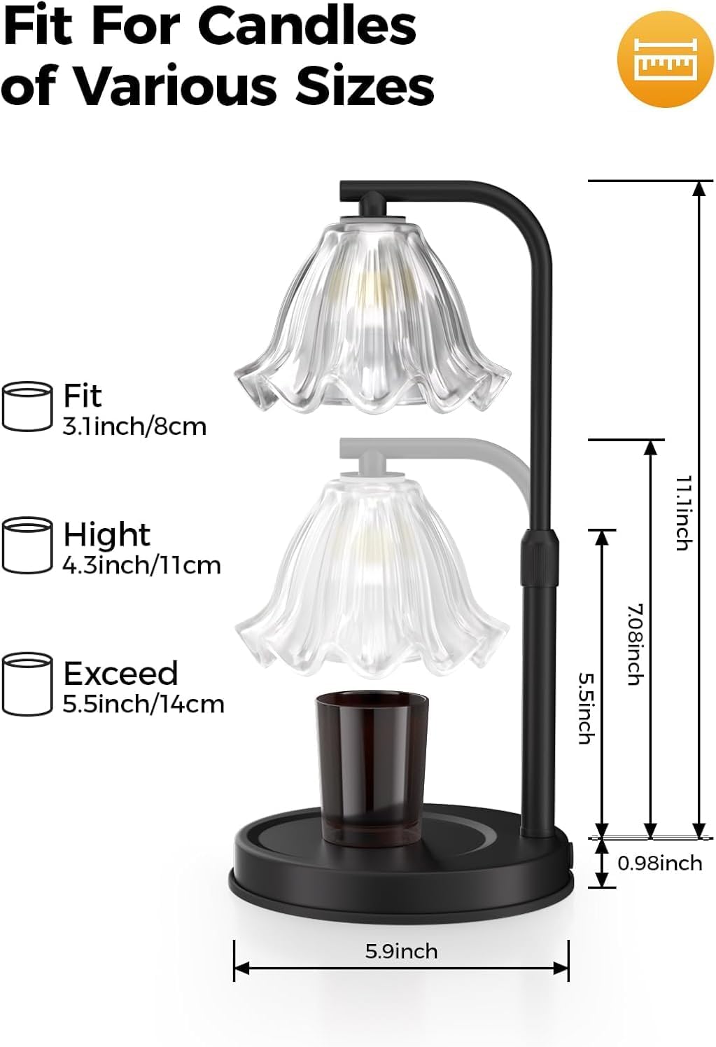 Flower Candle Warmer Lamp with Timer - Adjustable Height for Jar Candles