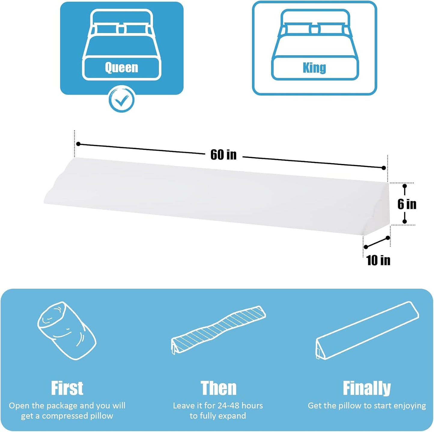 MEGCXIT King Bed Wedge Pillow for Headboard, 76"×10"×6", White | Bed Gap Filler, Triangle Pillow Wedge for Headboard Gap, Bolster Pillows for Beds, Anti-Slip Mattress Wedge Gap Filler