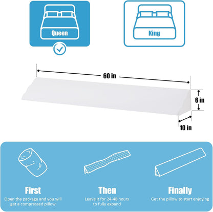 MEGCXIT King Bed Wedge Pillow for Headboard, 76"×10"×6", White | Bed Gap Filler, Triangle Pillow Wedge for Headboard Gap, Bolster Pillows for Beds, Anti-Slip Mattress Wedge Gap Filler
