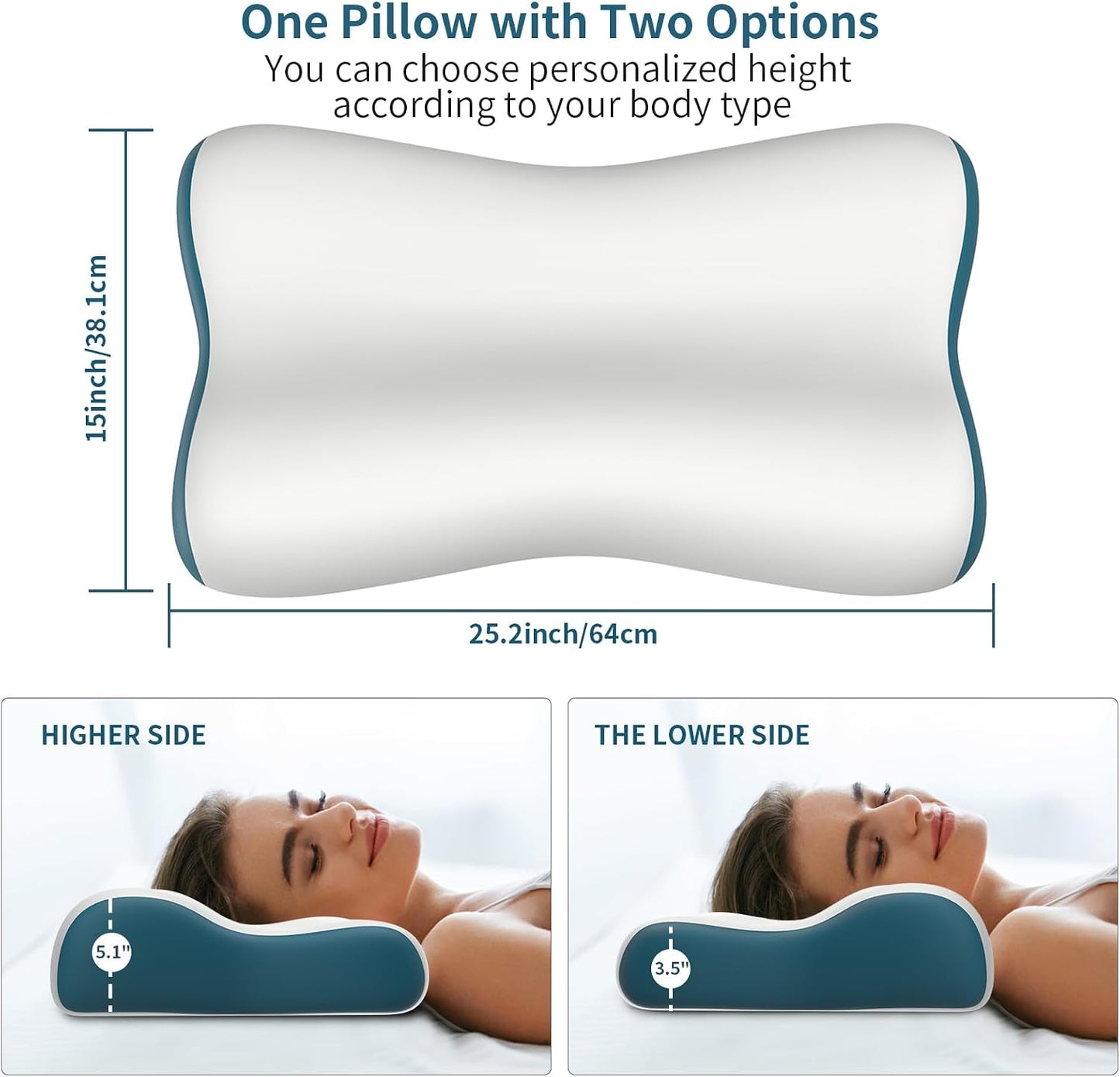 Polovo Cervical Neck Pillow for Pain Relief - Ergonomic Side Sleeper Pillow for Deep Sleep, Contour Memory Foam Pillows for Sleeping Bed Pillow for Side Back Stomach Sleepers(Grey)