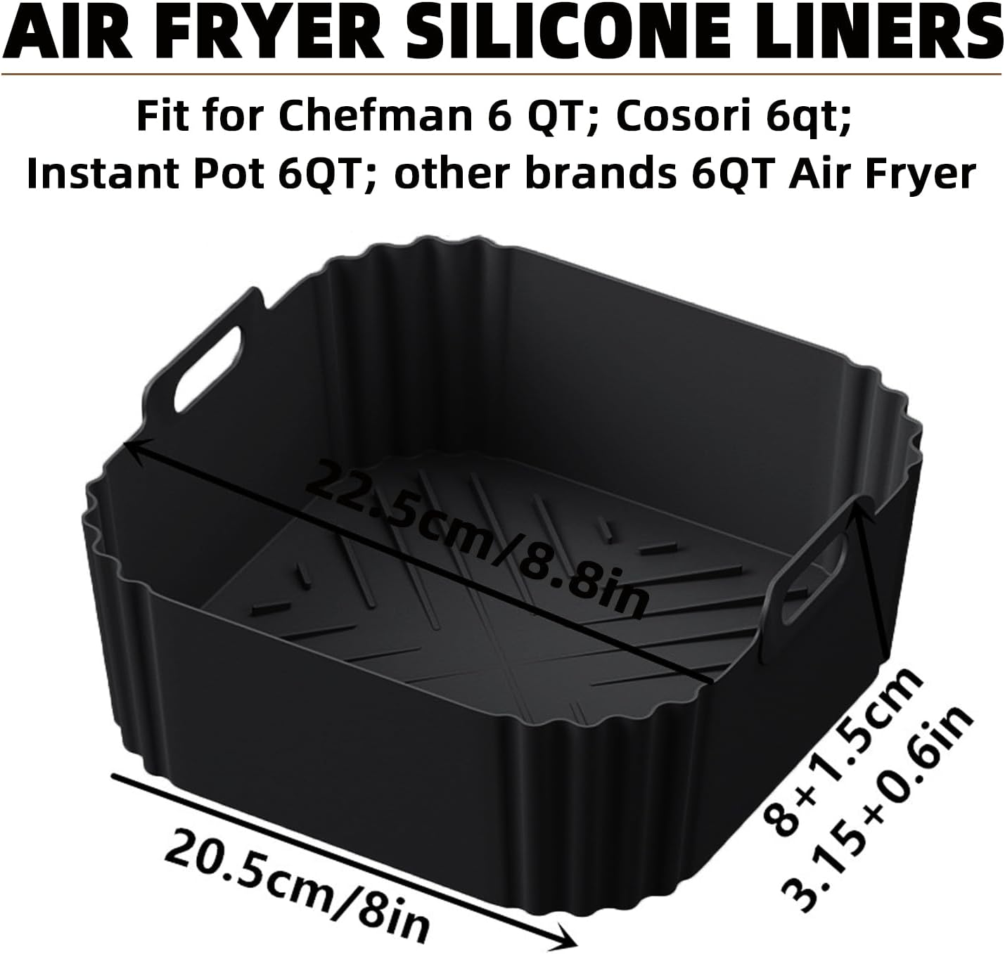 Silicone Air Fryer Liners for Chefman Air Fryer – 6 QT, LYHOLKEER Square Air Fryer Liners Silicone Reusable Basket for Cosori 9-in-1 TurboBlaze Air Fryer 6 Qt