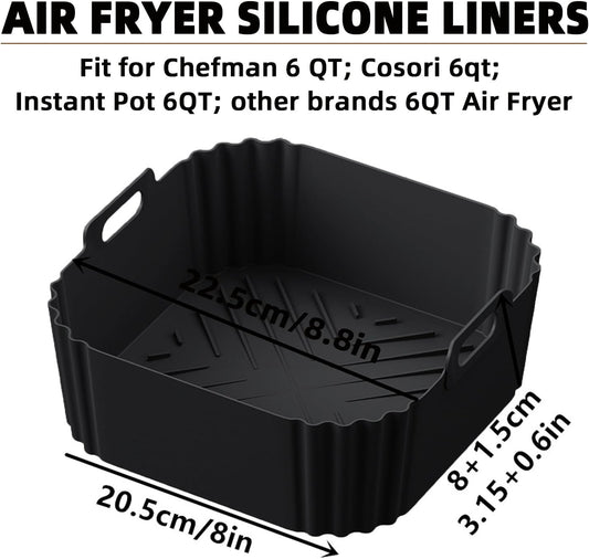 Silicone Air Fryer Liners for Chefman Air Fryer – 6 QT, LYHOLKEER Square Air Fryer Liners Silicone Reusable Basket for Cosori 9-in-1 TurboBlaze Air Fryer 6 Qt